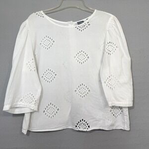 Soho Jeans Eyelet Embroidered Button Back Top Womens Size L Cotton Boho Feminine